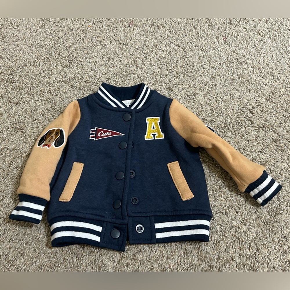 Badgley Mischka Kids Boys Cotton Blend Varsity Navy Jacket Snap Burton Size 3-6M